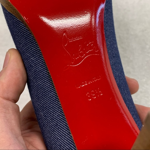 Christian Louboutin London Buche 85 Denim Block Heels Pumps - Picture 10 of 12